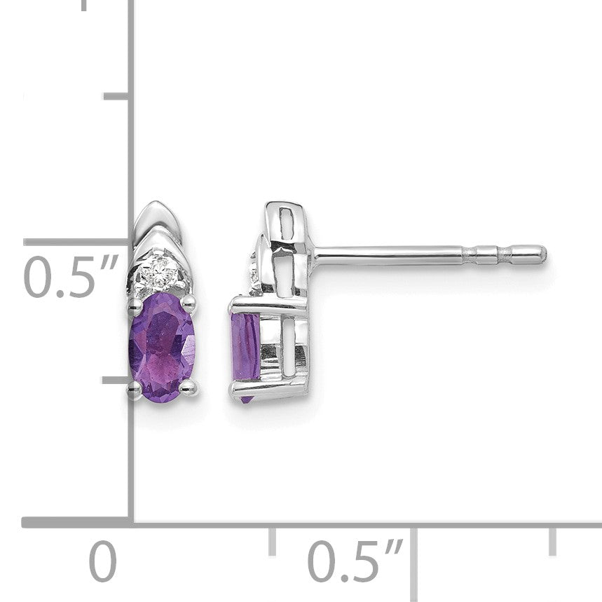 14k White Gold 5x3 Oval February/Amethyst and Diamond Post Earrings