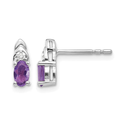 14k White Gold 5x3 Oval February/Amethyst and Diamond Post Earrings