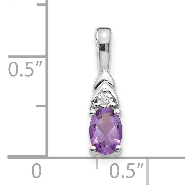14k White Gold 6x4 Oval February/Amethyst and Diamond Pendant
