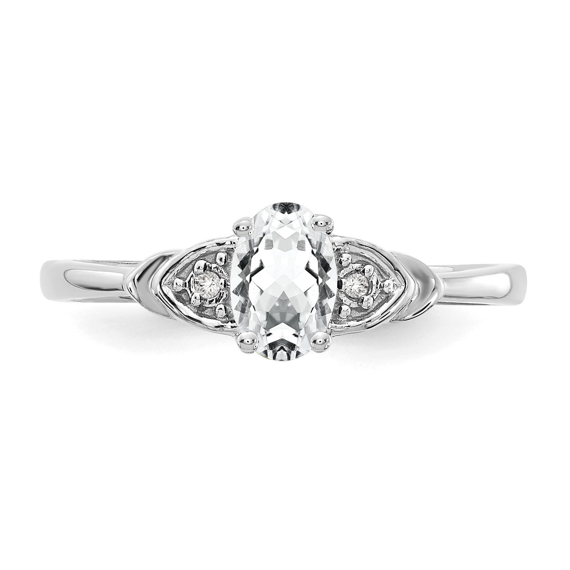 14k White Gold 6x4 Oval April/White Topaz and Diamond Ring