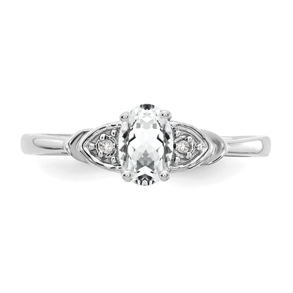 14k White Gold 6x4 Oval April/White Topaz and Diamond Ring
