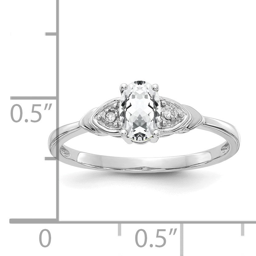 14k White Gold 6x4 Oval April/White Topaz and Diamond Ring