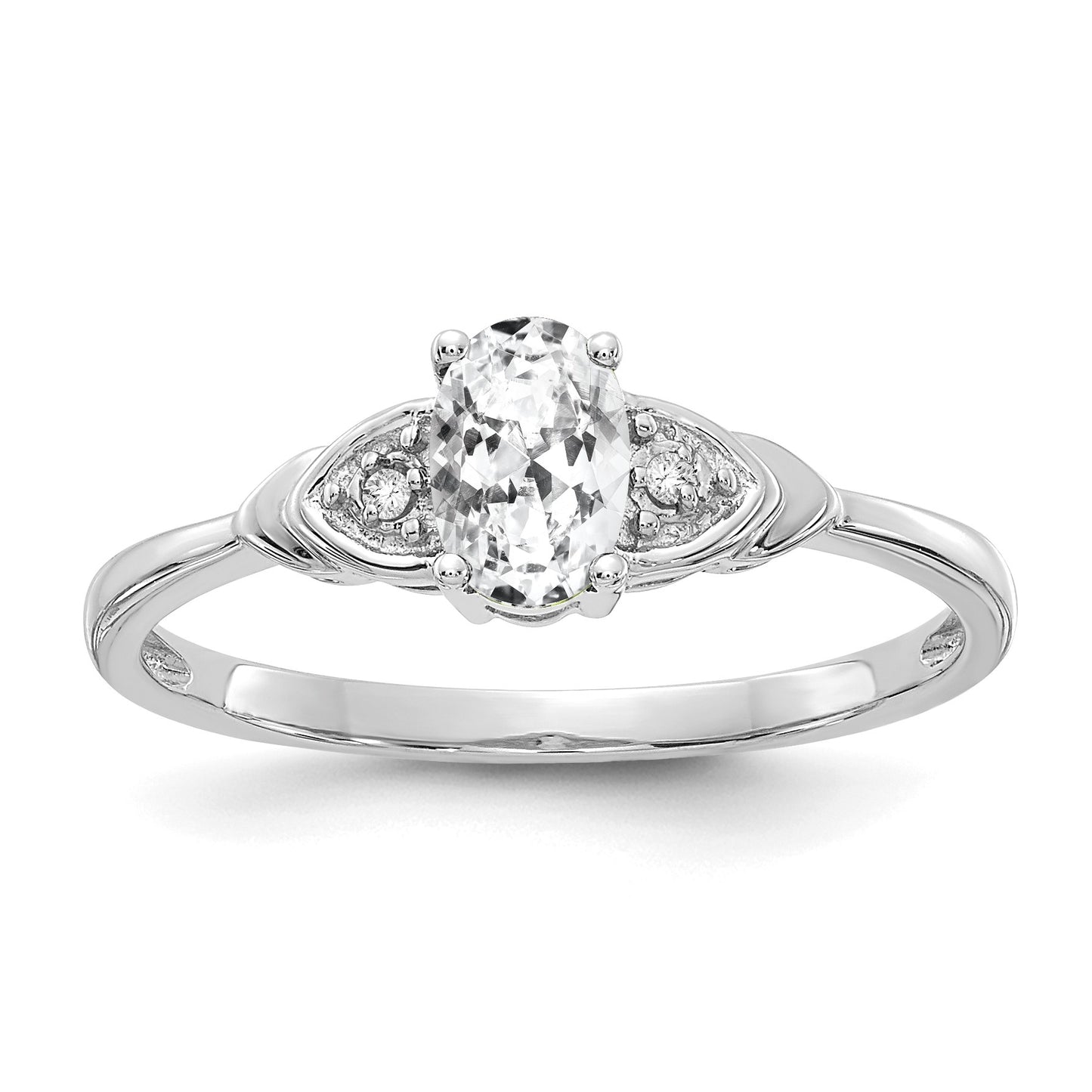 14k White Gold 6x4 Oval April/White Topaz and Diamond Ring