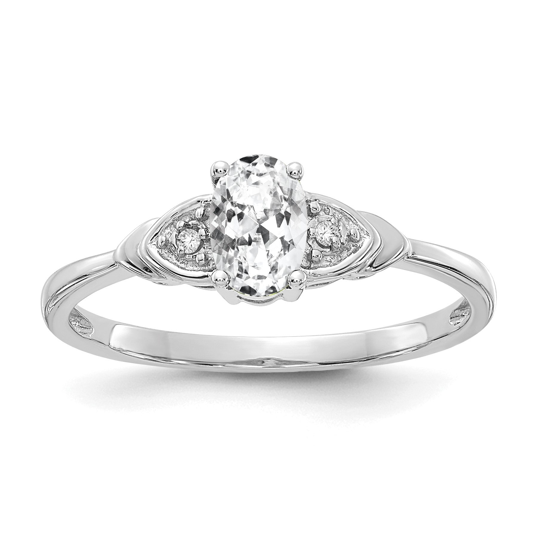 14k White Gold 6x4 Oval April/White Topaz and Diamond Ring