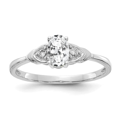 14k White Gold 6x4 Oval April/White Topaz and Diamond Ring