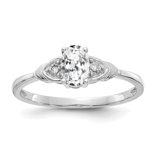 14k White Gold 6x4 Oval April/White Topaz and Diamond Ring