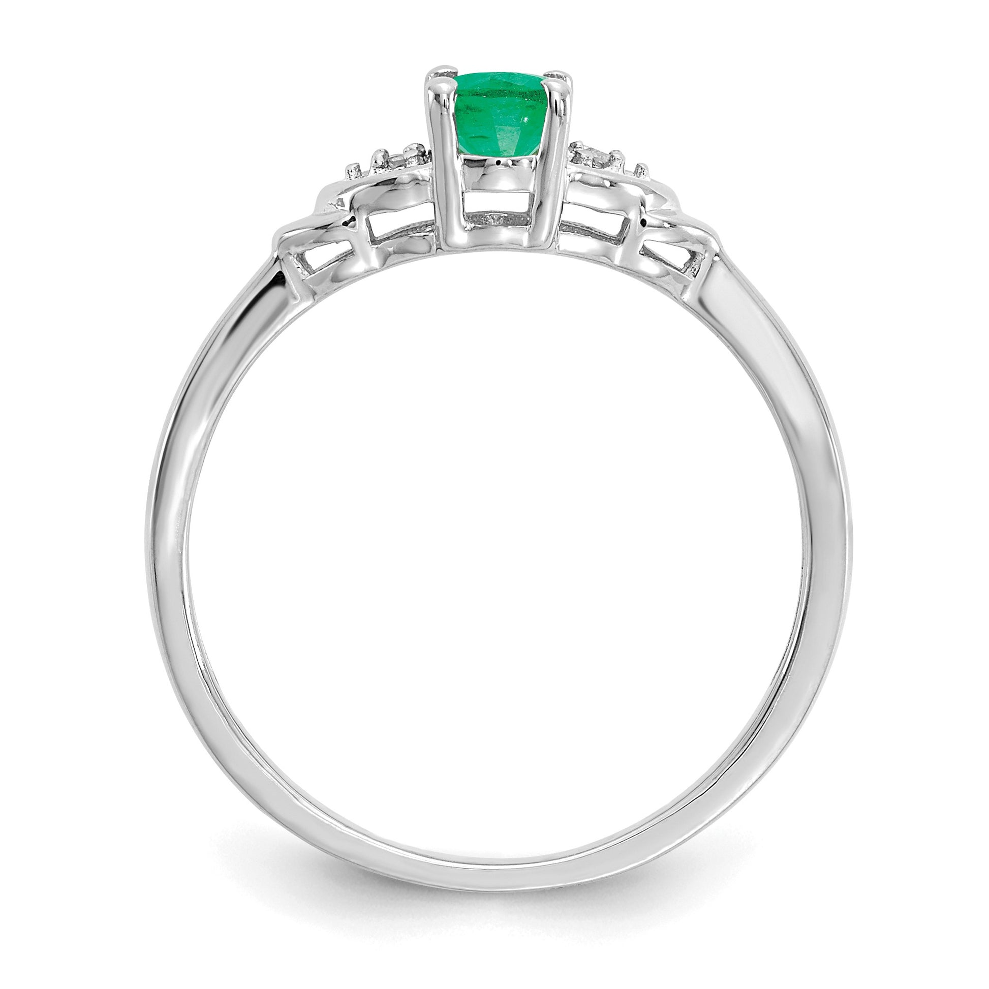 14k White Gold 6x4 Oval May/Emerald and Diamond Ring