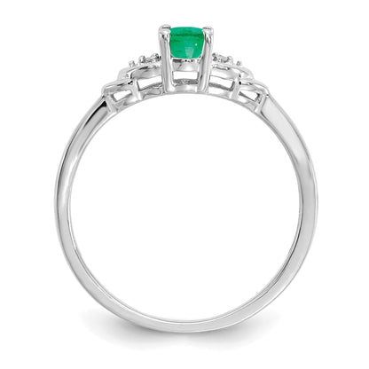 14k White Gold 6x4 Oval May/Emerald and Diamond Ring