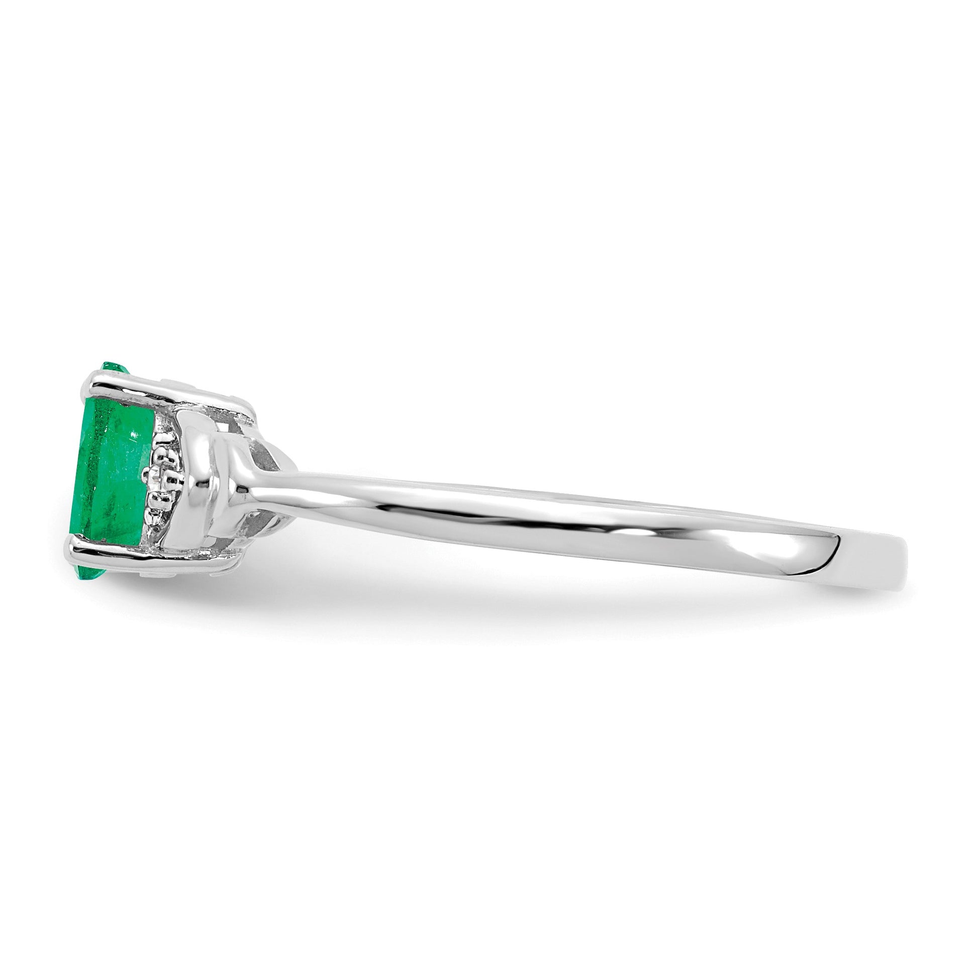 14k White Gold 6x4 Oval May/Emerald and Diamond Ring