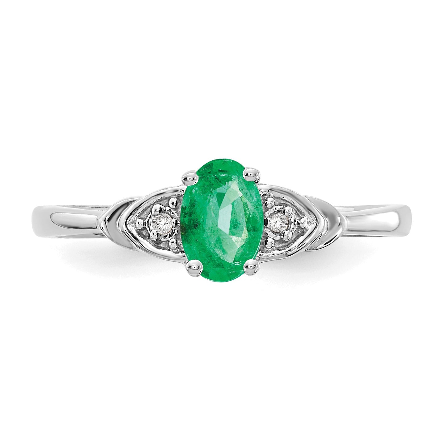 14k White Gold 6x4 Oval May/Emerald and Diamond Ring