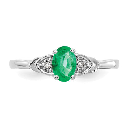 14k White Gold 6x4 Oval May/Emerald and Diamond Ring