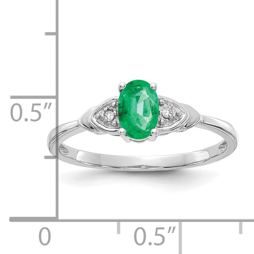 14k White Gold 6x4 Oval May/Emerald and Diamond Ring