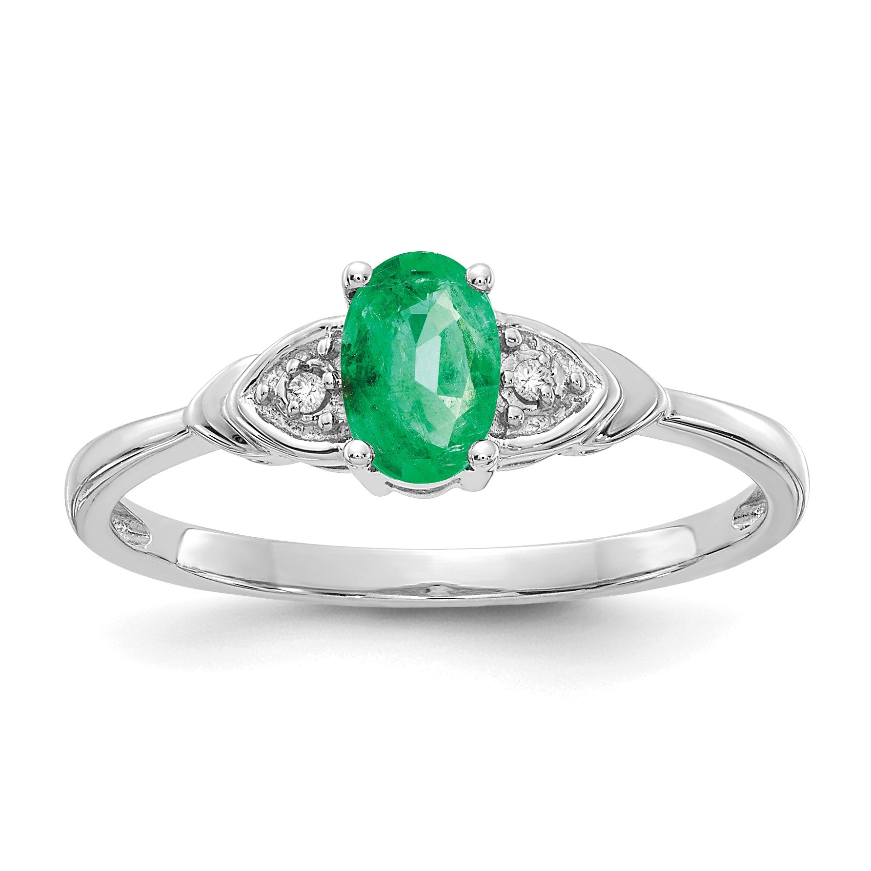 14k White Gold 6x4 Oval May/Emerald and Diamond Ring