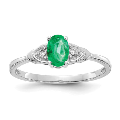 14k White Gold 6x4 Oval May/Emerald and Diamond Ring