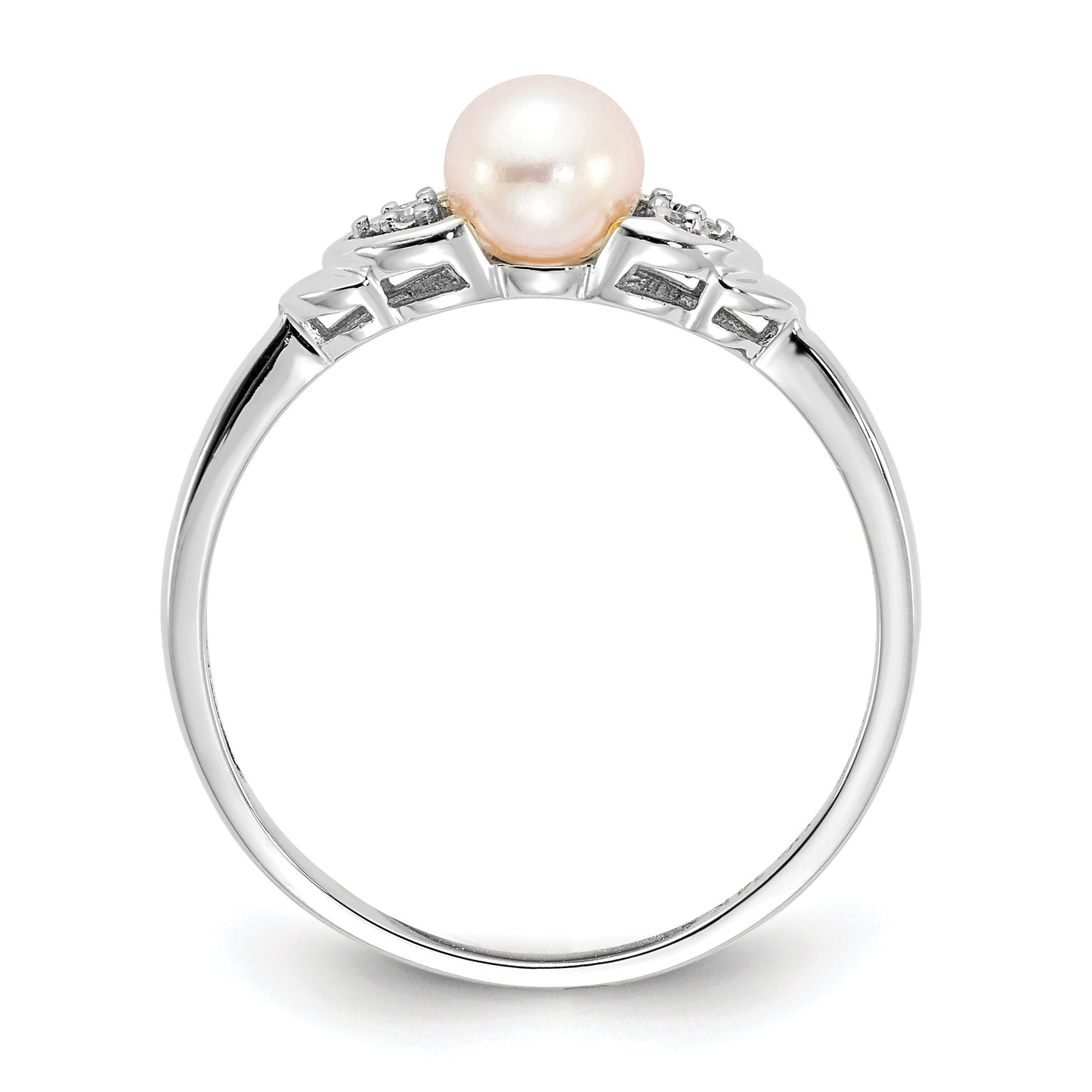 14k White Gold 5mm June/Freshwater Cultured Pearl and Diamond Ring