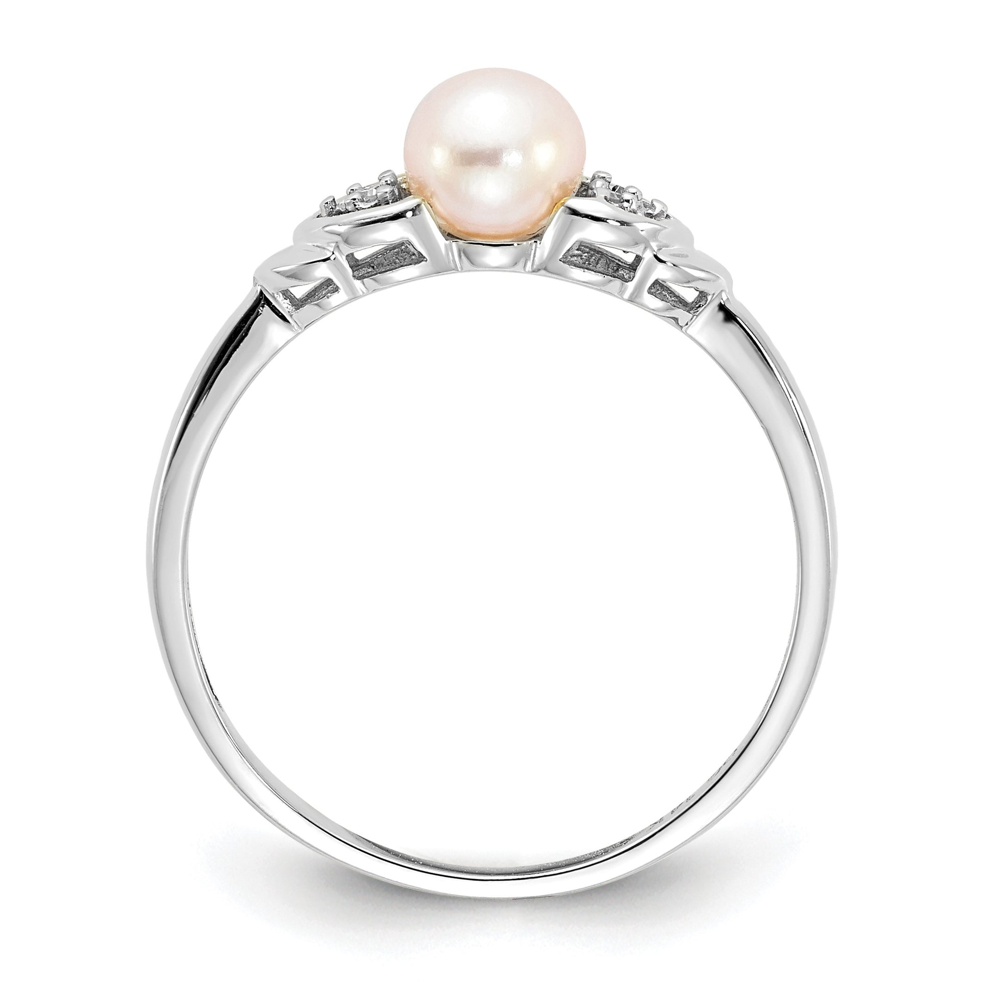 14k White Gold 5mm June/Freshwater Cultured Pearl and Diamond Ring