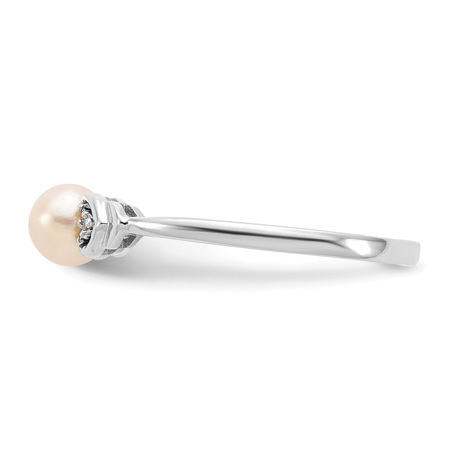 14k White Gold 5mm June/Freshwater Cultured Pearl and Diamond Ring