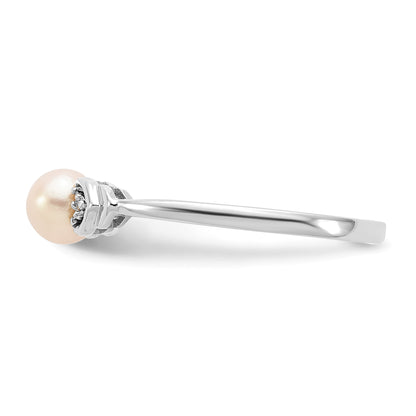 14k White Gold 5mm June/Freshwater Cultured Pearl and Diamond Ring