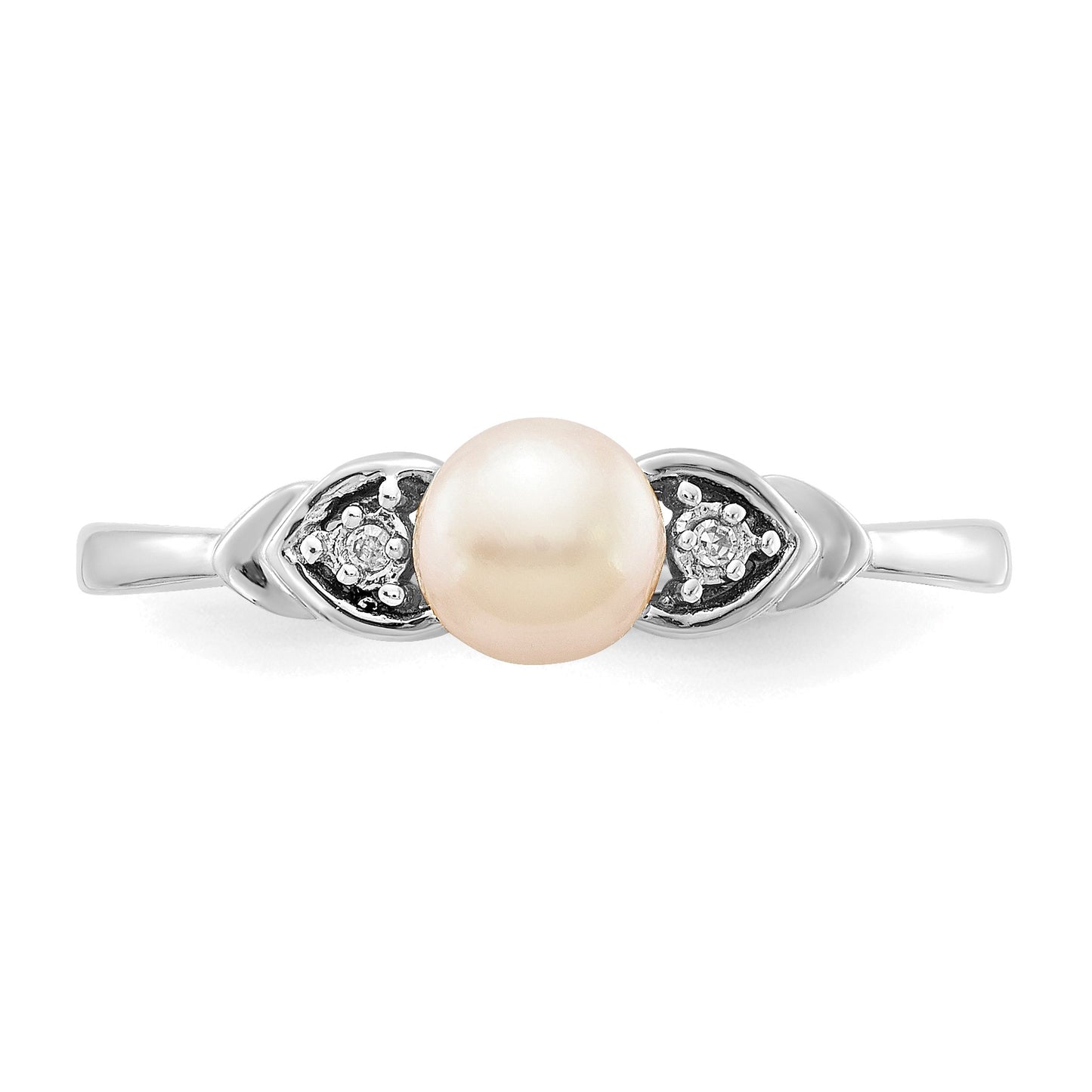 14k White Gold 5mm June/Freshwater Cultured Pearl and Diamond Ring