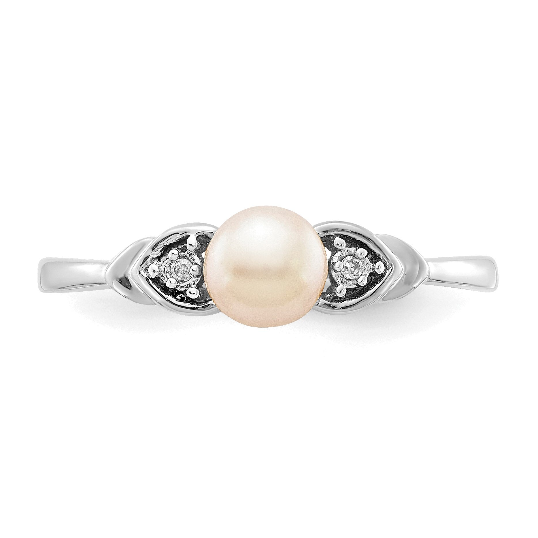 14k White Gold 5mm June/Freshwater Cultured Pearl and Diamond Ring