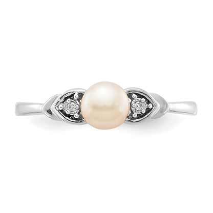 14k White Gold 5mm June/Freshwater Cultured Pearl and Diamond Ring