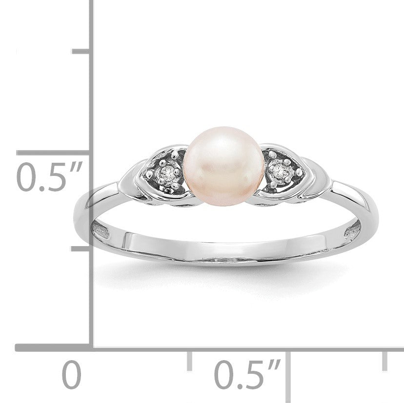 14k White Gold 5mm June/Freshwater Cultured Pearl and Diamond Ring