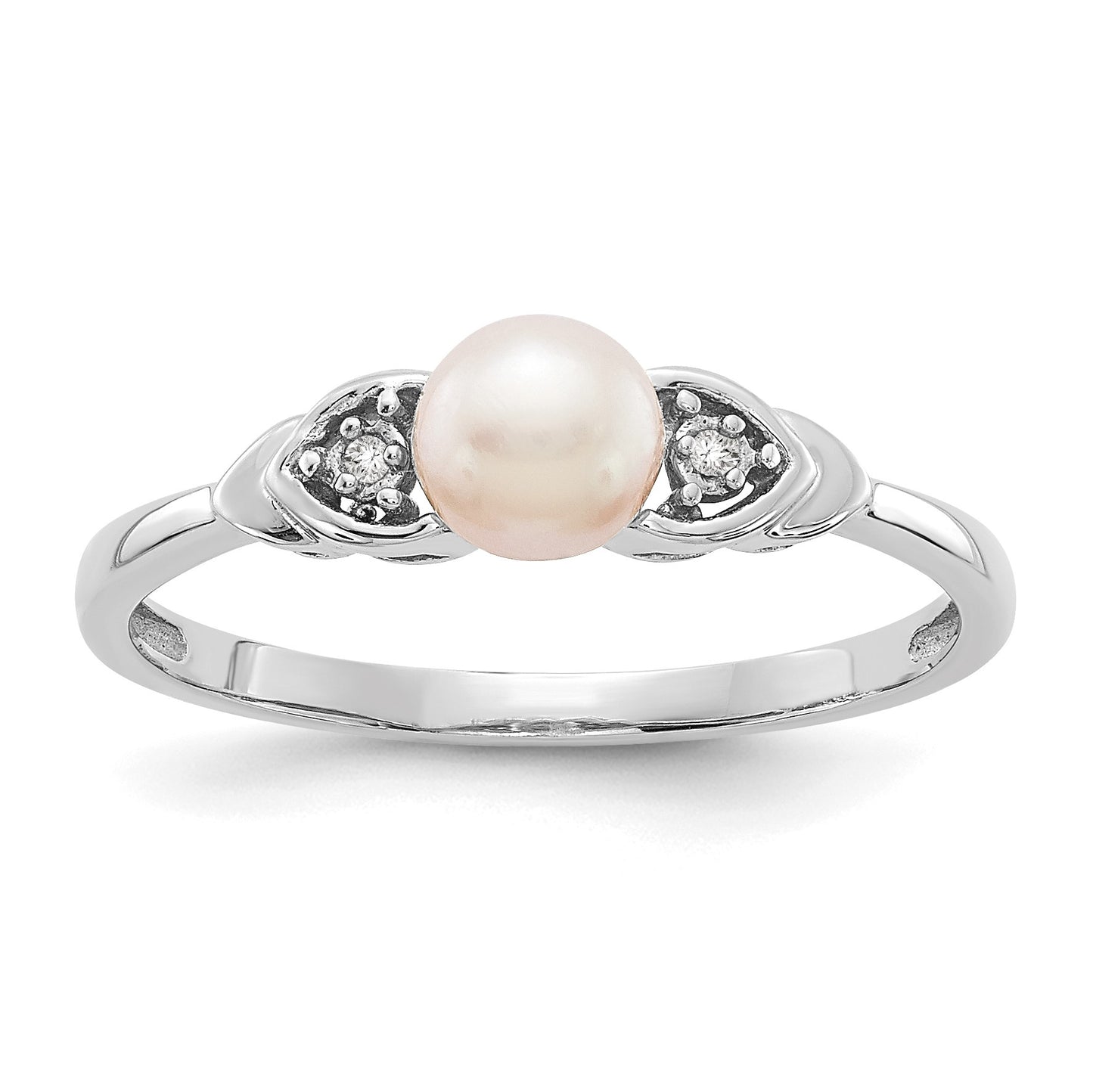 14k White Gold 5mm June/Freshwater Cultured Pearl and Diamond Ring