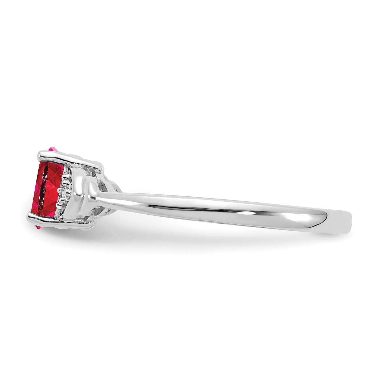14k White Gold 6x4 Oval July/Ruby and Diamond Ring