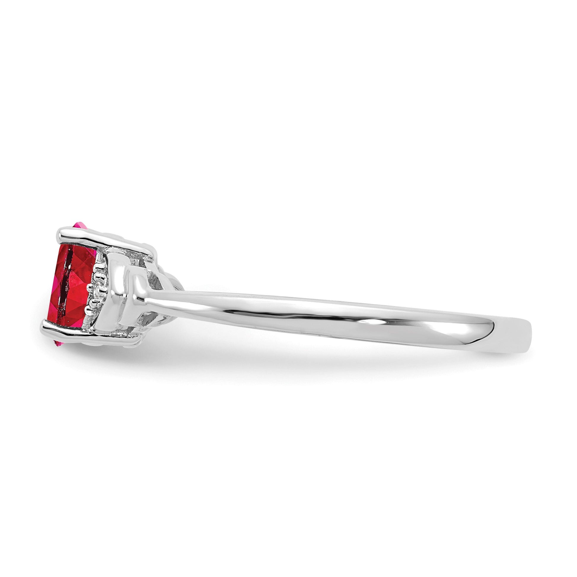 14k White Gold 6x4 Oval July/Ruby and Diamond Ring