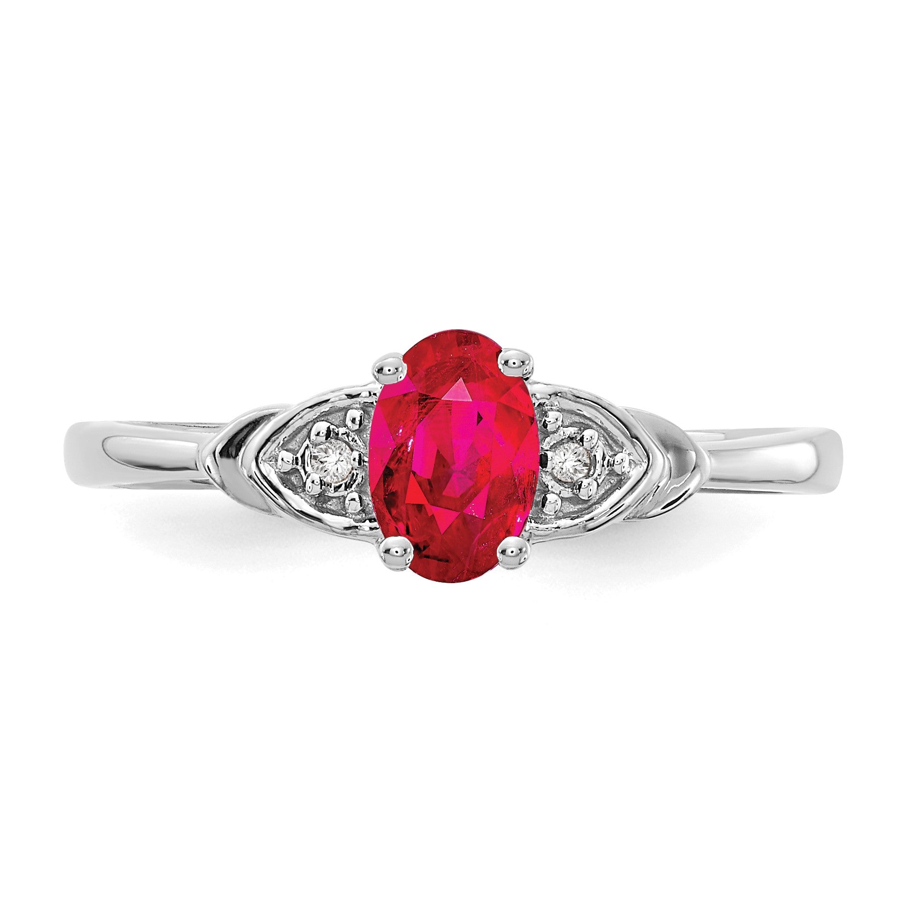 14k White Gold 6x4 Oval July/Ruby and Diamond Ring