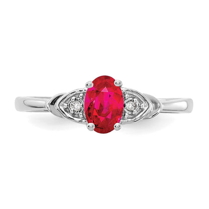 14k White Gold 6x4 Oval July/Ruby and Diamond Ring