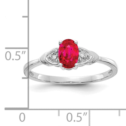 14k White Gold 6x4 Oval July/Ruby and Diamond Ring