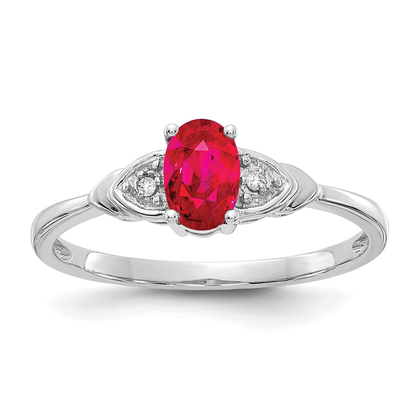14k White Gold 6x4 Oval July/Ruby and Diamond Ring