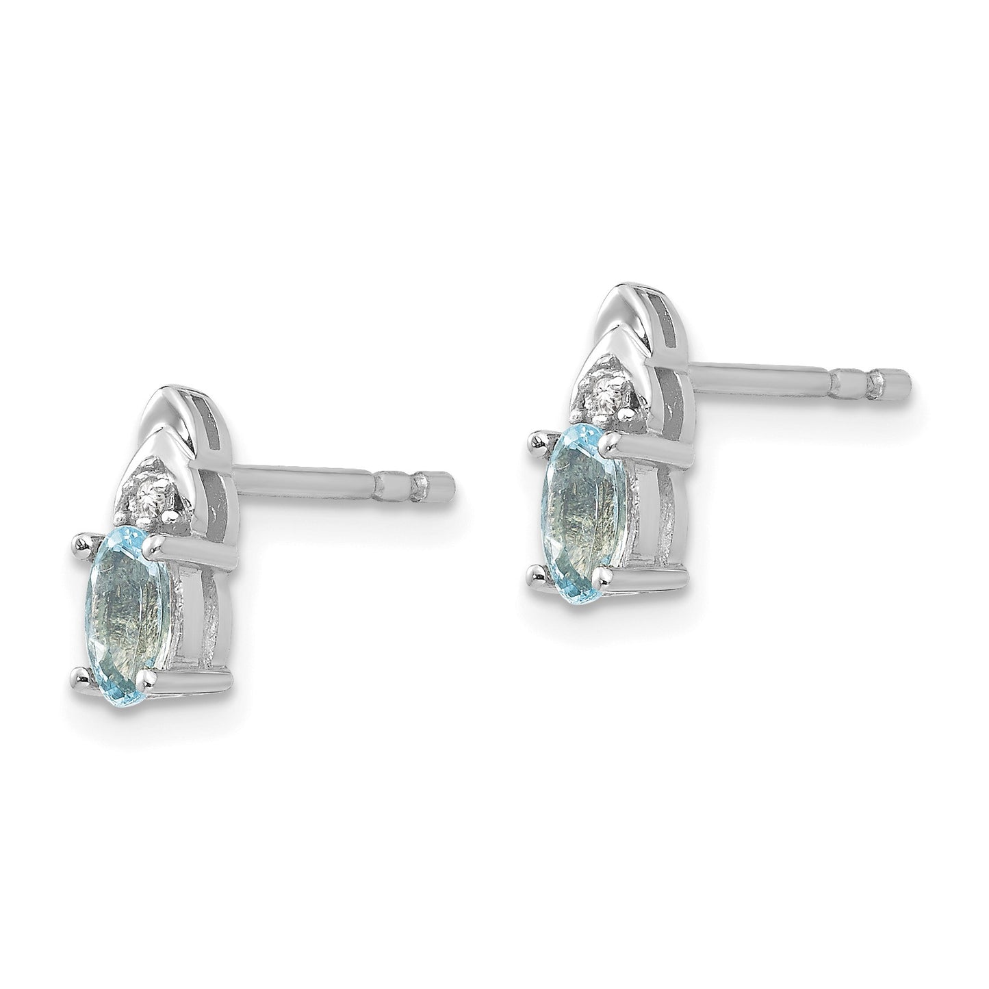 14k White Gold 5x3 Oval March/Aquamarine and Diamond Post Earrings