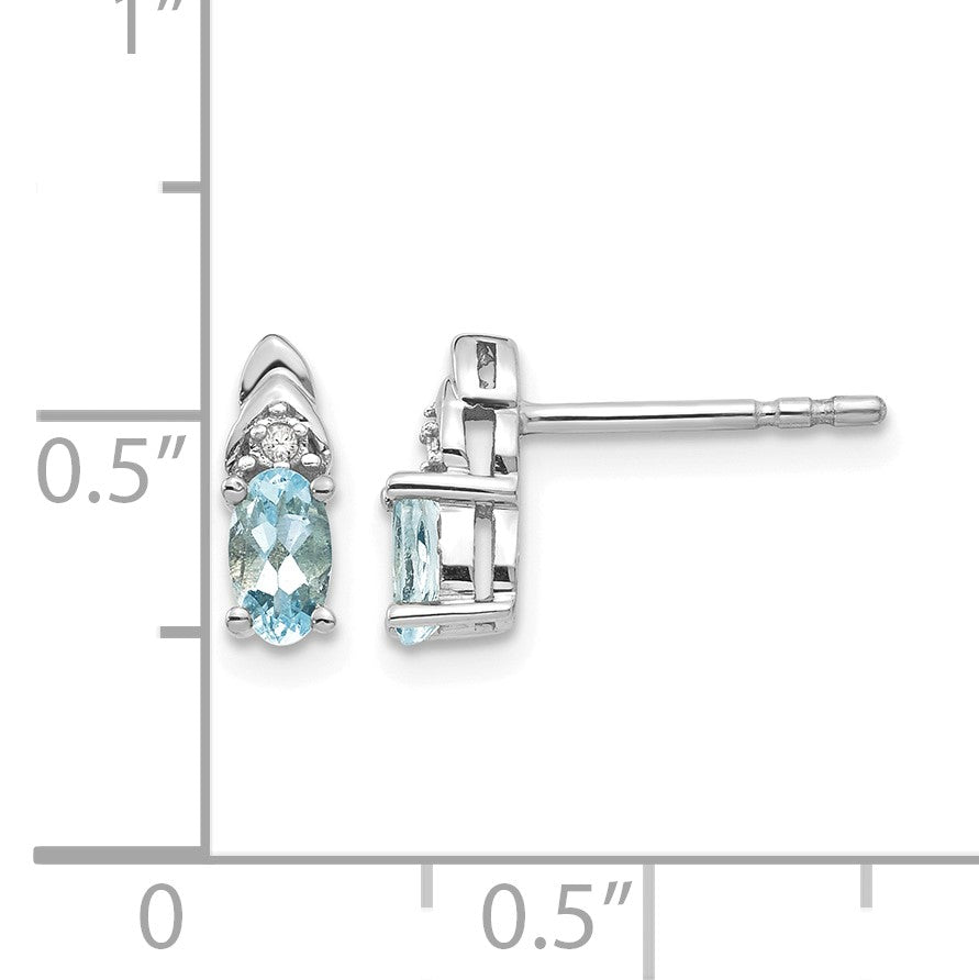 14k White Gold 5x3 Oval March/Aquamarine and Diamond Post Earrings