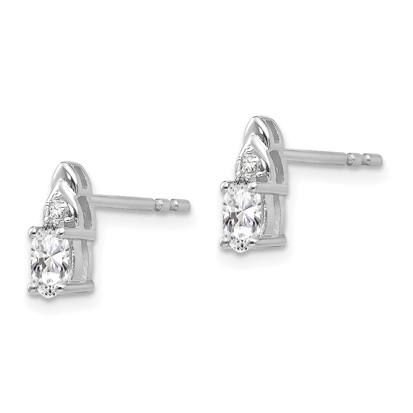 14k White Gold 5x3 Oval April/White Topaz and Diamond Post Earrings