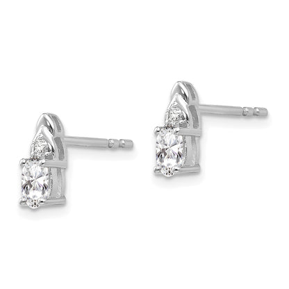 14k White Gold 5x3 Oval April/White Topaz and Diamond Post Earrings