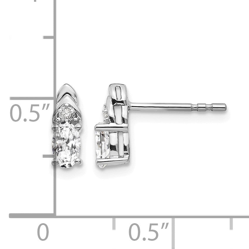 14k White Gold 5x3 Oval April/White Topaz and Diamond Post Earrings