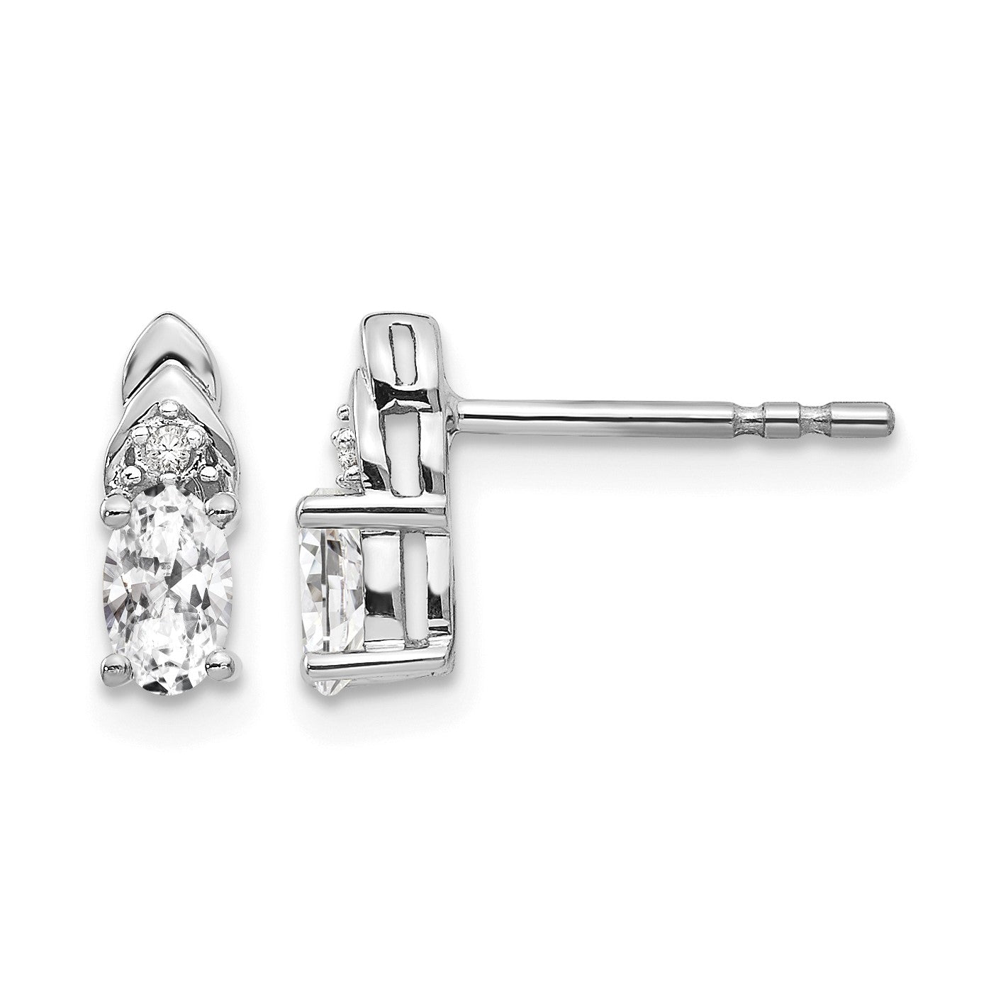 14k White Gold 5x3 Oval April/White Topaz and Diamond Post Earrings