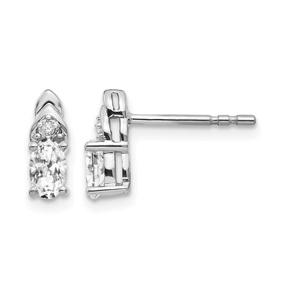 14k White Gold 5x3 Oval April/White Topaz and Diamond Post Earrings
