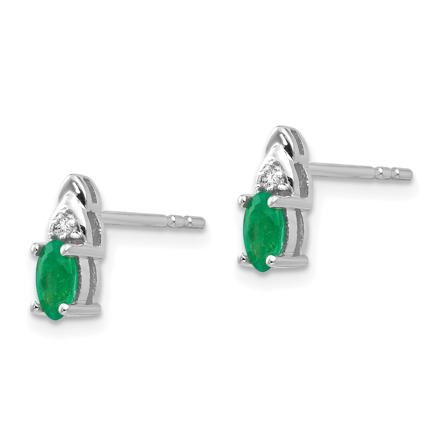 14k White Gold 5x3 Oval May/Emerald and Diamond Post Earrings