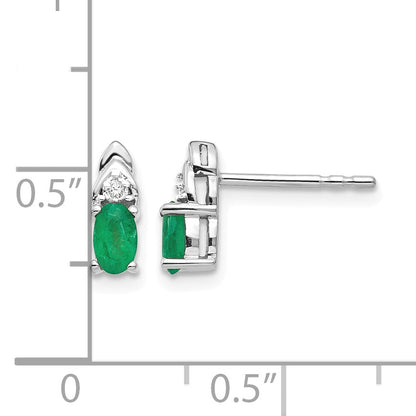 14k White Gold 5x3 Oval May/Emerald and Diamond Post Earrings