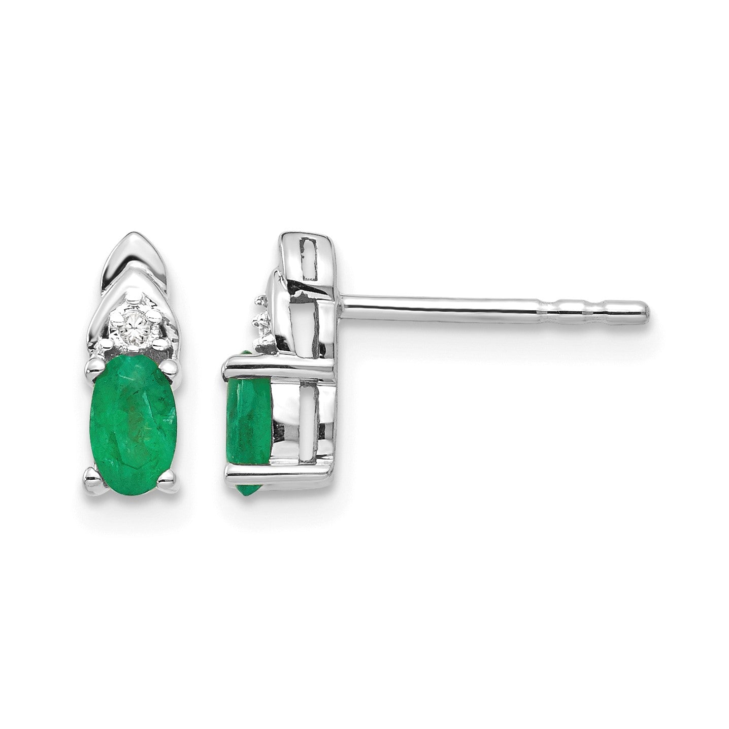 14k White Gold 5x3 Oval May/Emerald and Diamond Post Earrings