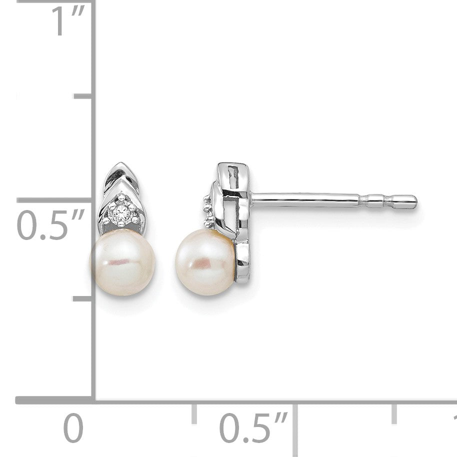 14k White Gold 4.5mm June/Freshwater Cultured Pearl and Diamond Post Earrings