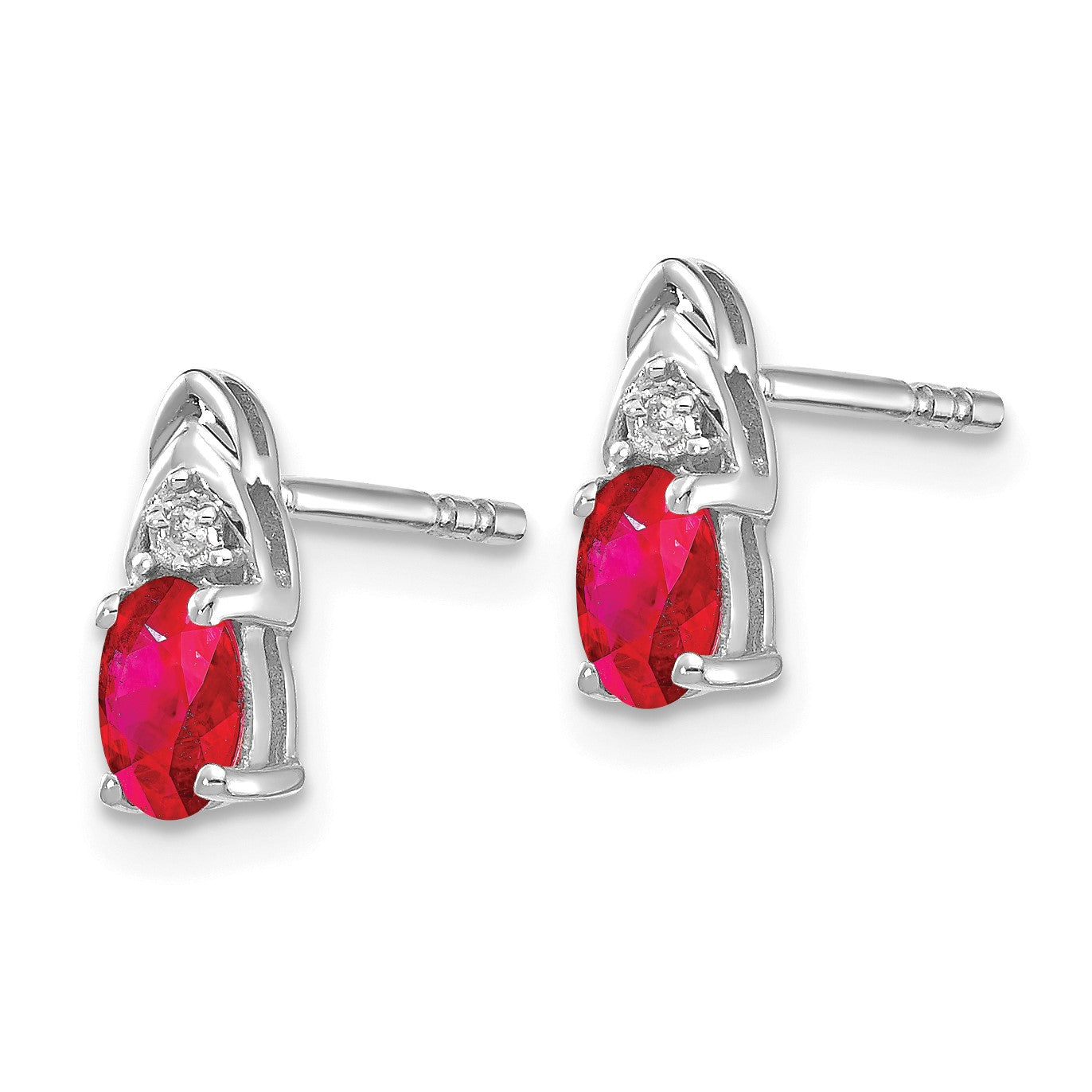 14k White Gold 5x3 Oval July/Ruby and Diamond Post Earrings
