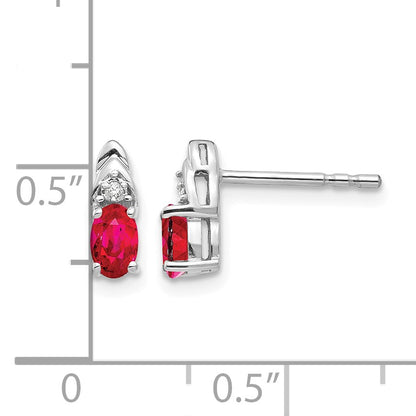14k White Gold 5x3 Oval July/Ruby and Diamond Post Earrings