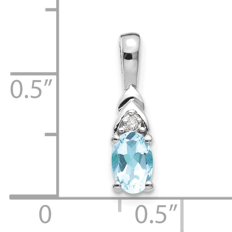 14k White Gold 6x4 Oval March/Aquamarine and Diamond Pendant
