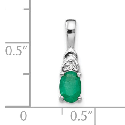 14k White Gold 6x4 Oval May/Emerald and Diamond Pendant