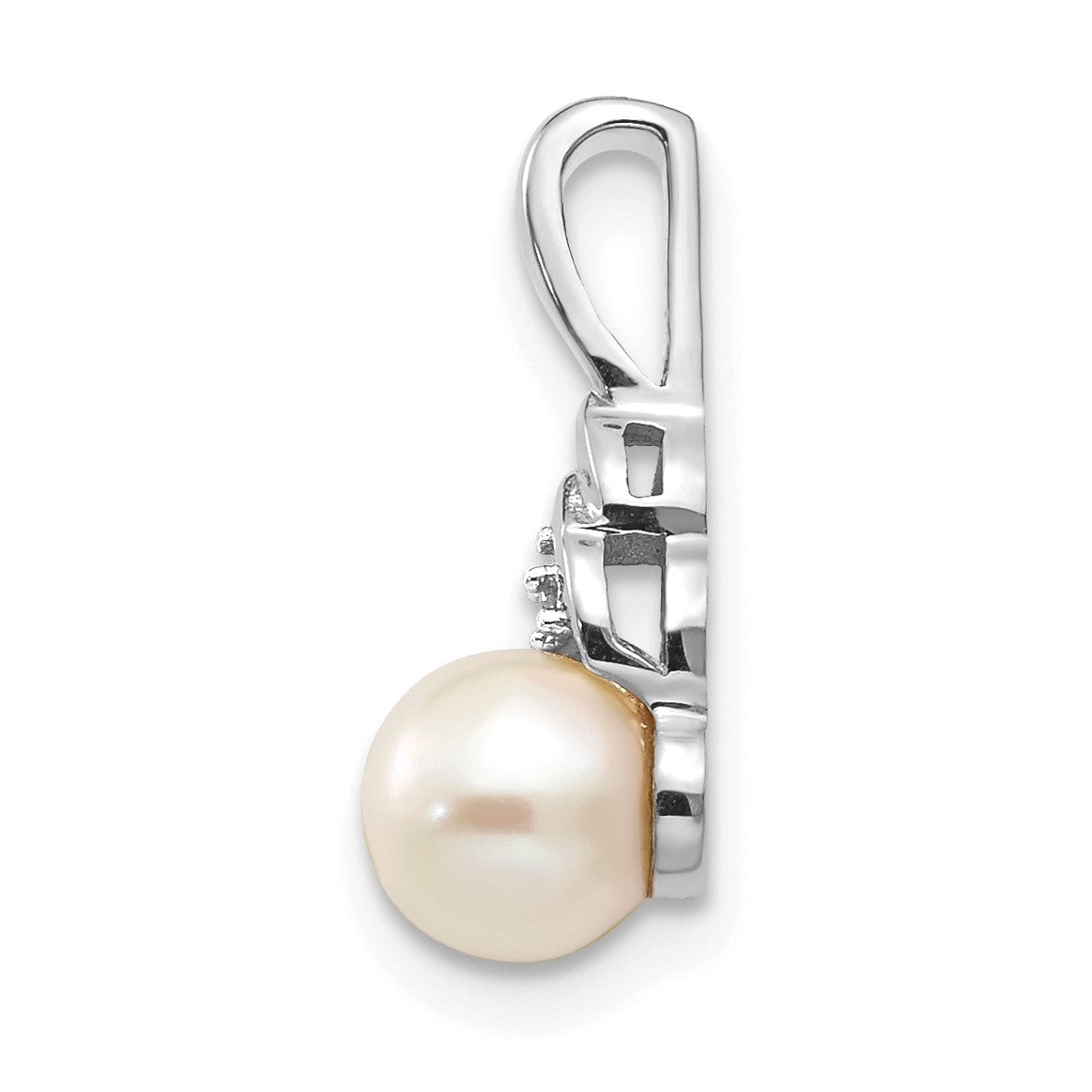 14k White Gold 6mm June/Freshwater Cultured Pearl and Diamond Pendant