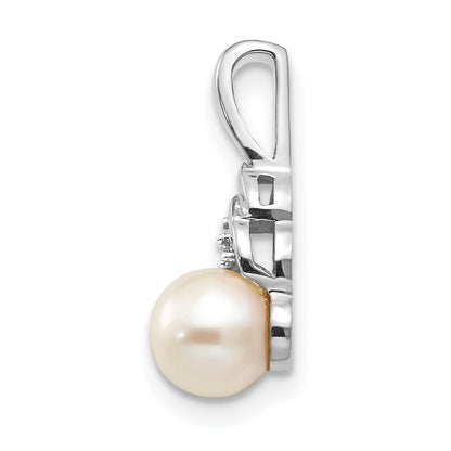 14k White Gold 6mm June/Freshwater Cultured Pearl and Diamond Pendant